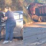 Acidente entre carro e carreta de minério interdita parcialmente BR-356; vídeo