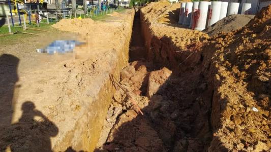 Acidente foi registrado em uma obra na rua Belo Horizonte, bairro Bela Vista, em Itabirito