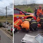 Carro invade a contramão e causa acidente com mais dois veículos em Santa Luzia, na Grande BH