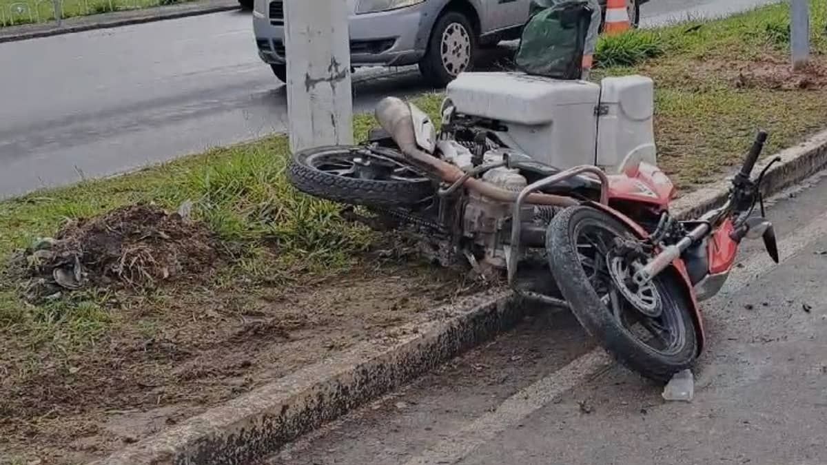 Vídeo: motociclista morre ao derrapar e bater em árvore na Via Expressa   