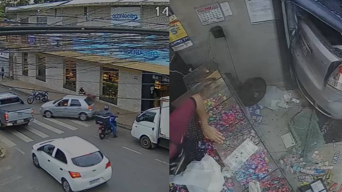 Vídeo: carro invade padaria de ré e quase atinge criança em Betim