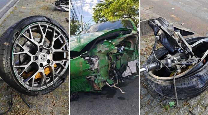 Rodas arrancadas e peças pela pista: veja fotos do acidente com Porche em BH