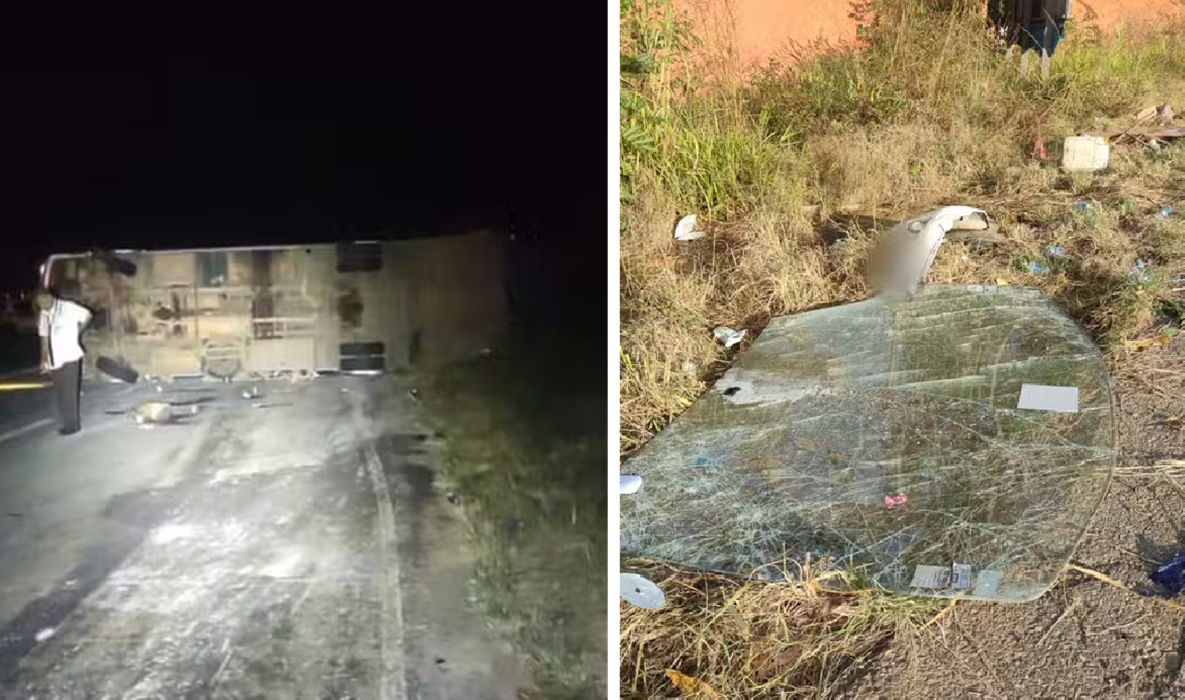 Micro-ônibus que tombou em MG levava romeiros para Aparecida; uma mulher morreu