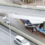 Carro atinge canteiro de obras na Lagoinha e interdita faixa da Av. Antônio Carlos, em BH