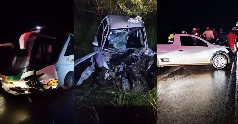 Batida entre ônibus de viagem, carro e caminhões deixa feridos na BR-381, em MG
