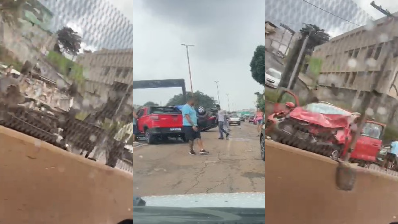 Vídeo: carro capota e interdita trecho do Anel Rodoviário de Belo Horizonte