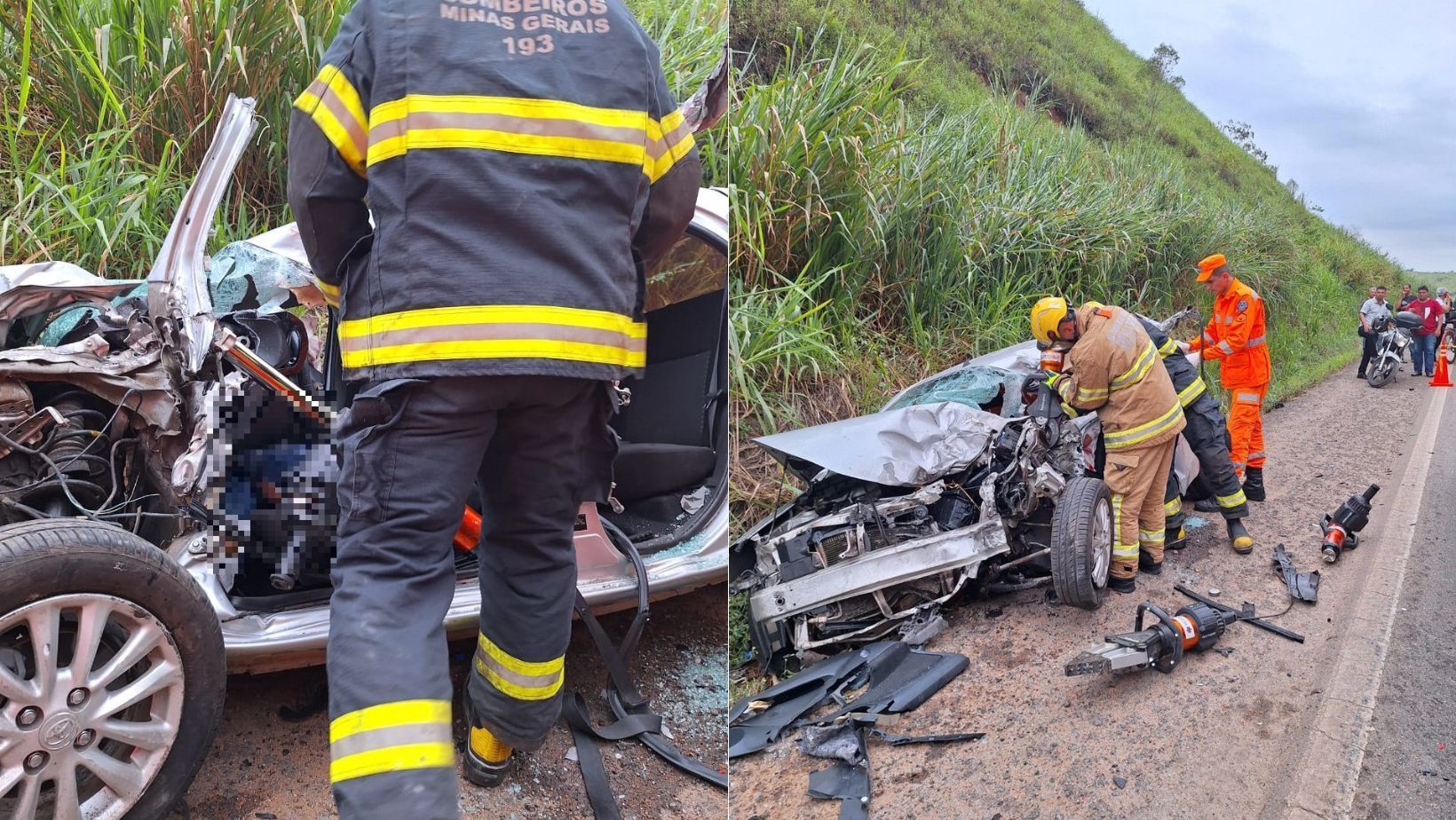 Idosa sobrevive após ter carro atingido por carreta bitrem na BR-381; veja fotos