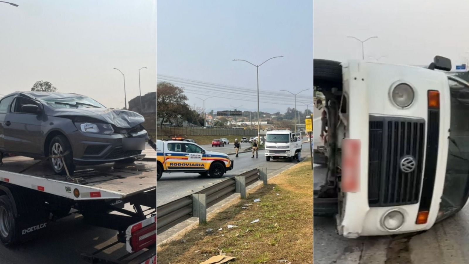 Acidente com carro e kombi deixa uma pessoa feriada na MG-10, em BH