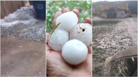 Pedras de granizo encheram as ruas de Florestal (MG)