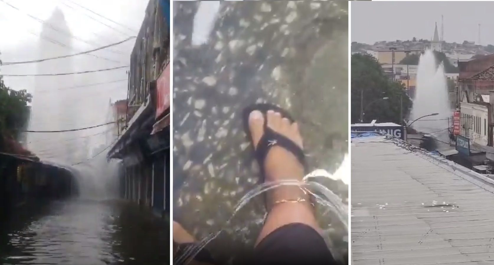 Vídeo: adutora se rompe, alaga feirinha e forma 'chafariz' no Rio de Janeiro