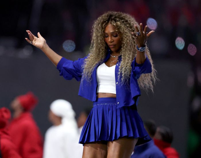 Serena Williams durante apresentação do rapper Kendrick Lamar no intervalo do Super Bowl