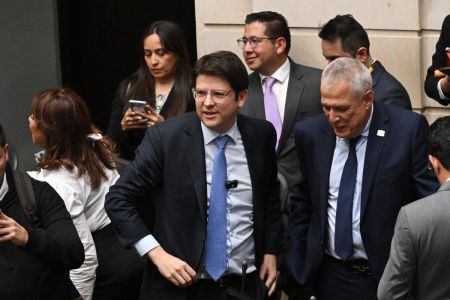 Colombian politician Miguel Uribe Turbay during the demonstrations against the reform proposals of Colombian president Gustavo Petro, in Bogota, Colombia, February 15, 2023. (Photo by Sebastian Barros/NurPhoto) (Photo by Sebastian Barros / NurPhoto via AFP)