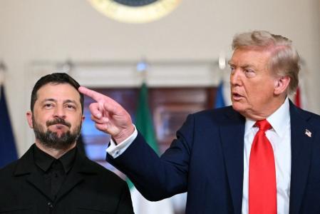Ukrainian President Volodymyr Zelensky and US President Donald Trump participate in a meeting in the Oval Office of the White House in Washington, DC, on August 18, 2025. European leaders join Ukrainian President Volodymyr Zelensky in talks with US President Donald Trump on August 18, as they try to find a way to end Russia's offensive. The leaders heading to Washington on Monday to appear alongside Zelensky call themselves the "coalition of the willing." (Photo by Mandel NGAN / AFP)