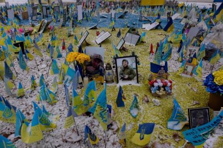 Memorial para soldados mortos na guerra da Ucrânia contra a Rússia