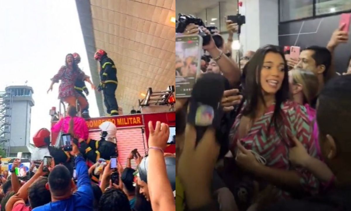 Alane, do BBB 24, deixa aeroporto em carro de bombeiros cercada por multidão; veja