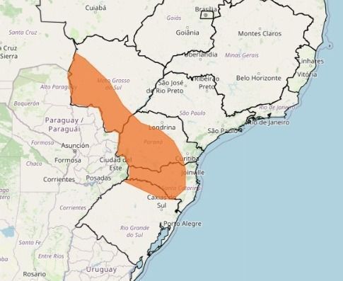 RS, SC, PR e MS podem ter chuva de 100mm; há risco de transbordamentos