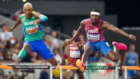 Alison dos Santos terminou na quinta posição nos 400m com barreiras