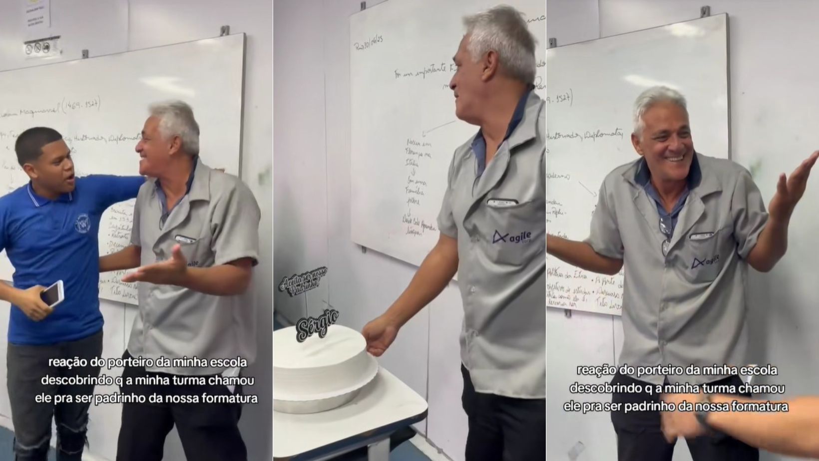 Alunos escolhem porteiro para ser padrinho de formatura e vídeo da homenagem viraliza: 'Vocês são como filhos'