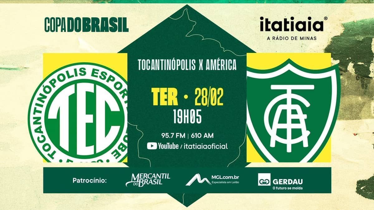 Tocantinópolis x América: acompanhe o jogo no YouTube da Itatiaia