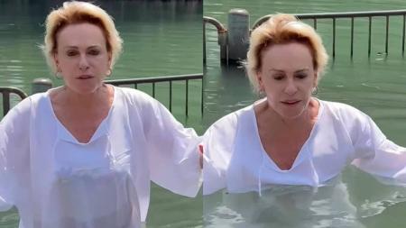 Ana Maria Braga publicou um vídeo nesta quinta-feira (23) onde aparece sendo batizada no Rio Jordão
