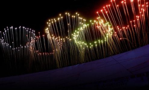 Anéis olímpicos durante a Olimpíada de Inverno de 2026