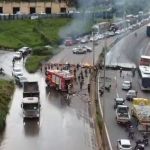 Drone mostra situação do Anel Rodoviário de BH, fechado por manifestantes nesta terça