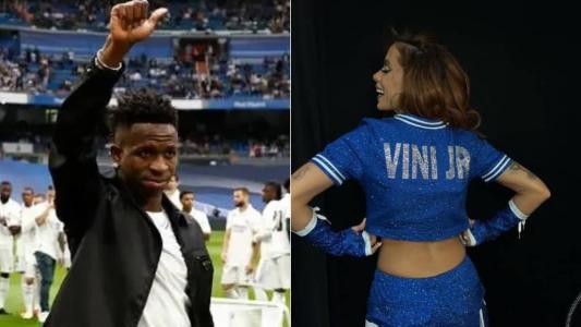 Anitta homenageou Vini Jr. no show de abertura da Champions League