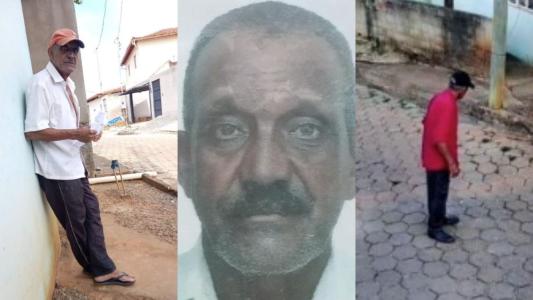 Antônio Gomes Ferreira, de 82 anos; na terceira imagem, como ele estava vestido no dia de seu desaparecimento