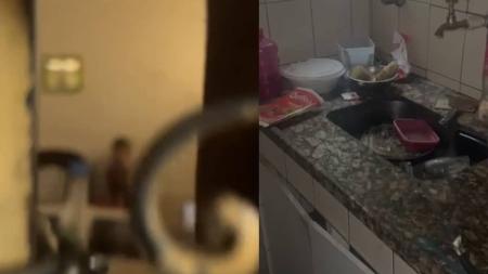 Apartamento tinha sujeira no chão, cheiro ruim e estava sem água e sem comida