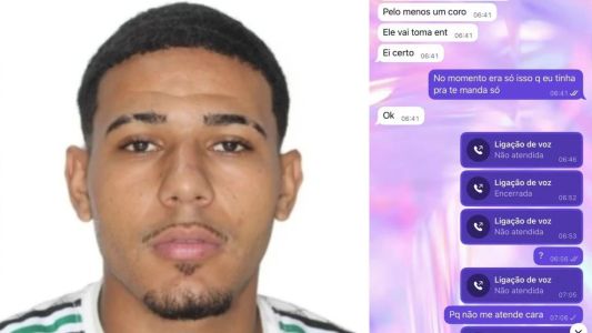 Andrey Kayky Santos de Almeida e um dos prints das ameaças contra ele