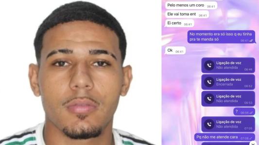 Andrey Kayky Santos de Almeida e um dos prints das ameaças contra ele