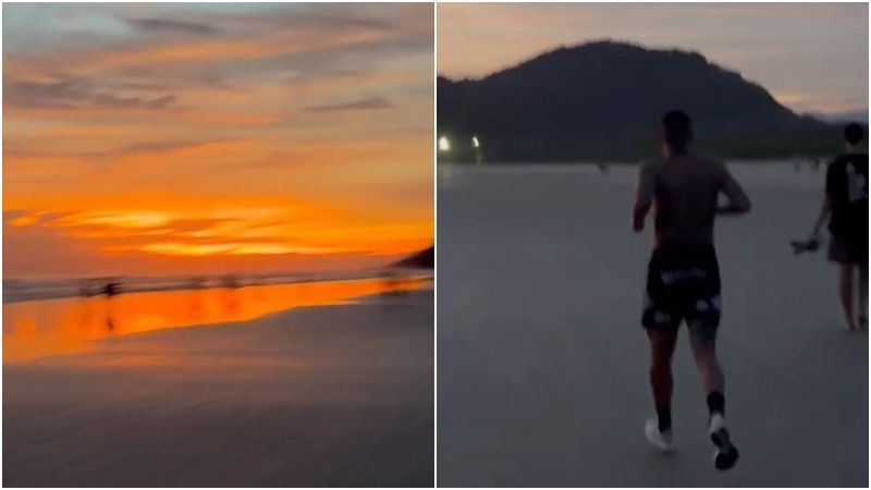 Lateral do Atlético corre na praia durante férias, e pôr do sol chama atenção; assista