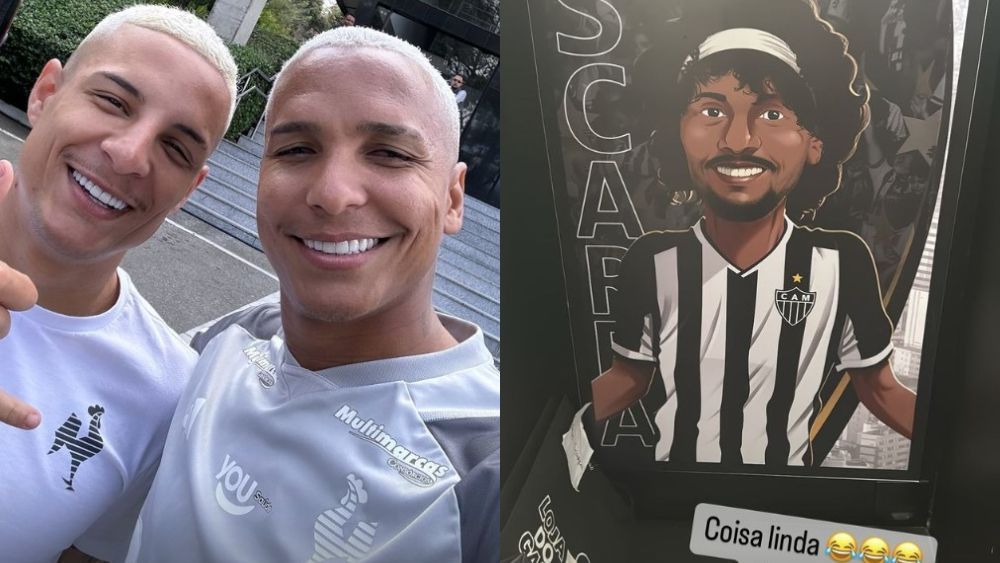 Deyverson faz posts e brinca com Arana e Scarpa em chegada ao Atlético
