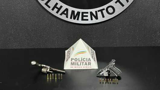Durante buscas, foram encontradas enterradas duas armas de fogo, calibres 38 e 380, com munições