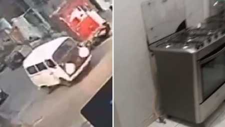 Montagem traz fotos da Kombi usada pelos suspeitos e da cozinha sem o botijão de gás, que foi furtado pelos criminosos