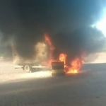 Caminhão pega fogo em estacionamento de posto de combustível da BR-381