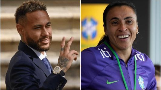 Atacante Neymar, do PSG, e meia Marta, do Orlando