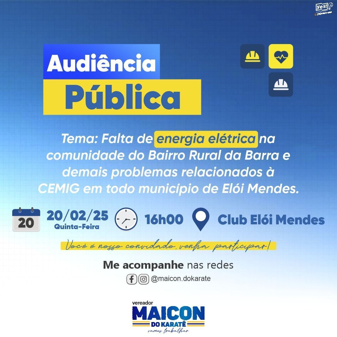 Audiência pública debate os serviços da Cemig em Elói Mendes