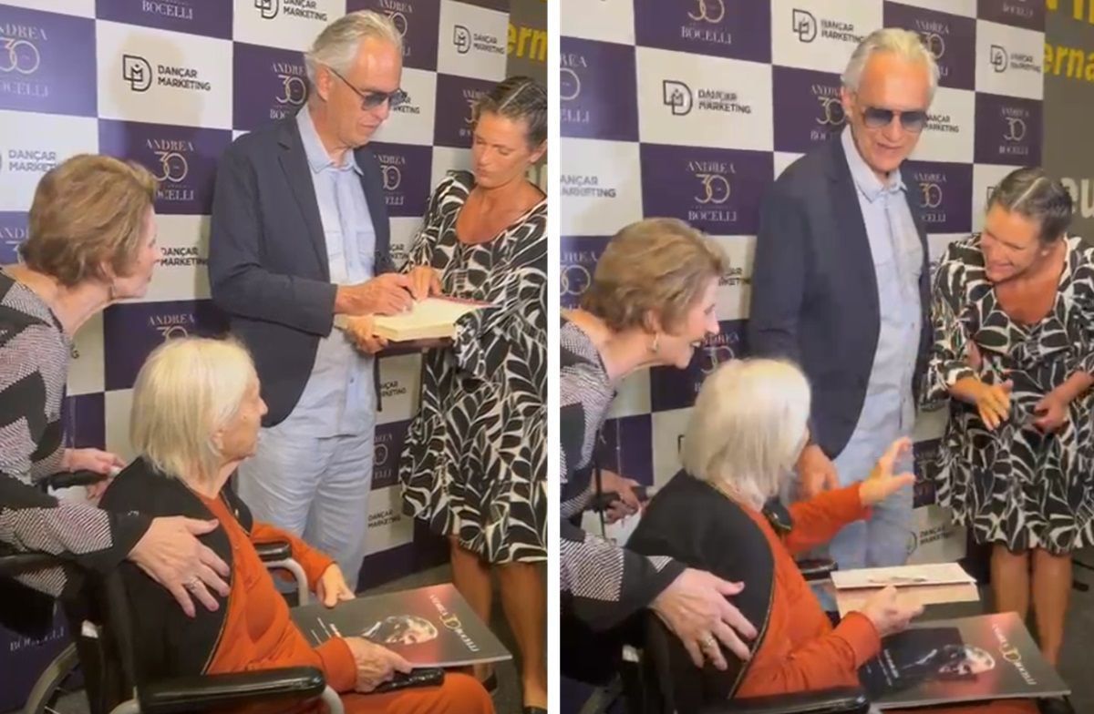 Vídeo: fã quase centenária realiza sonho de conhecer Andrea Bocelli em BH