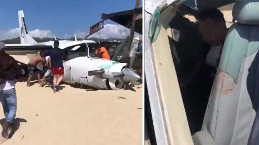Fotos mostram avião que realizou pouso de emergência em praia de Oaxaca, no México