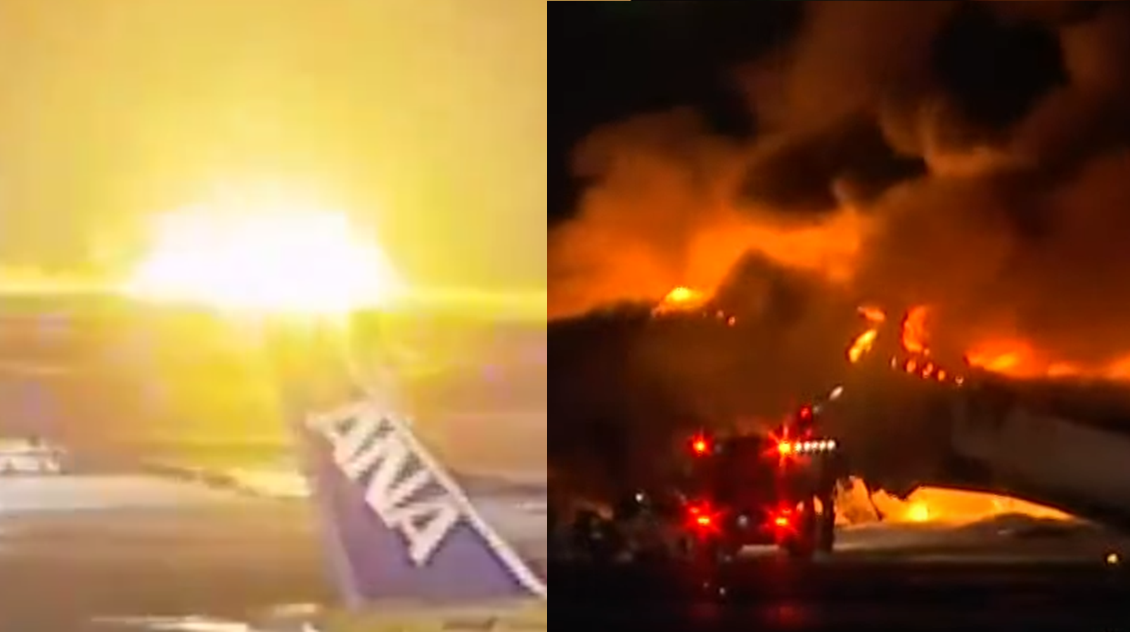 Vídeo: avião pega fogo após ser atingido por aeronave no Aeroporto de Tóquio, no Japão