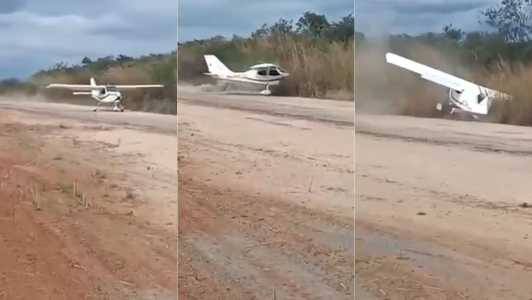 Avião ultraleve perde controle e sai da pista durante pouso no Ceará.