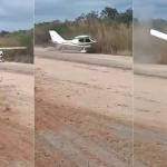 Avião ultraleve perde controle e sai da pista durante pouso no Ceará; veja vídeo