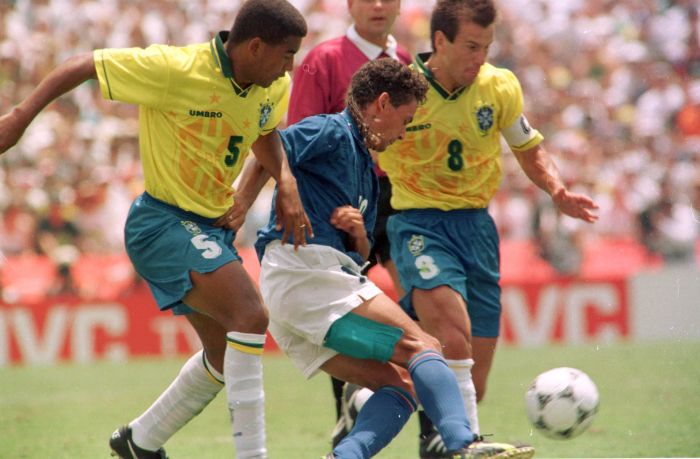Mauro Silva, Roberto Baggio e Dunga, durante a final da Copa do Mundo de 1994