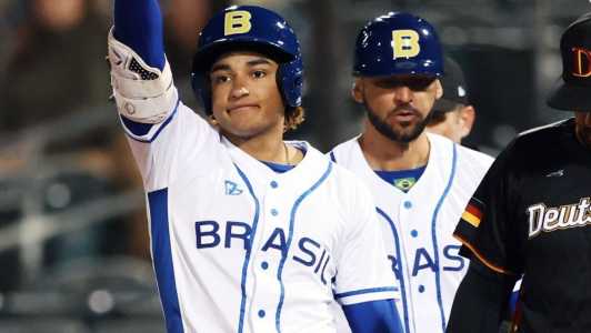 Momento da vitória do Brasil sobre a Alemanha que garantiu a equipe brasileira no Mundial de beisebol de 2026