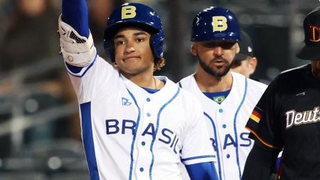 Momento da vitória do Brasil sobre a Alemanha que garantiu a equipe brasileira no Mundial de beisebol de 2026