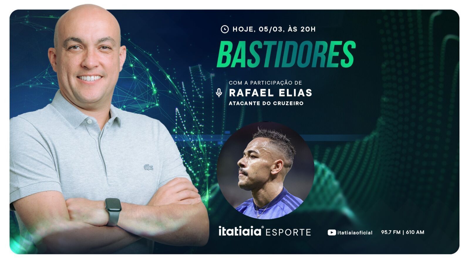 Rafael Elias, atacante do Cruzeiro, é o convidado do Bastidores desta terça-feira (5)