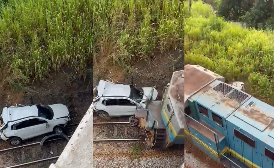 Veja vídeo que mostra carro sendo atingido por trem em linha férrea em Nova Era (MG)