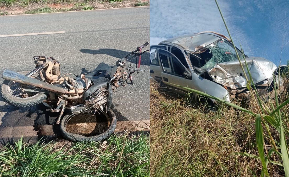Motociclista morre ao bater de frente com um carro, na BR-474, em Aimorés