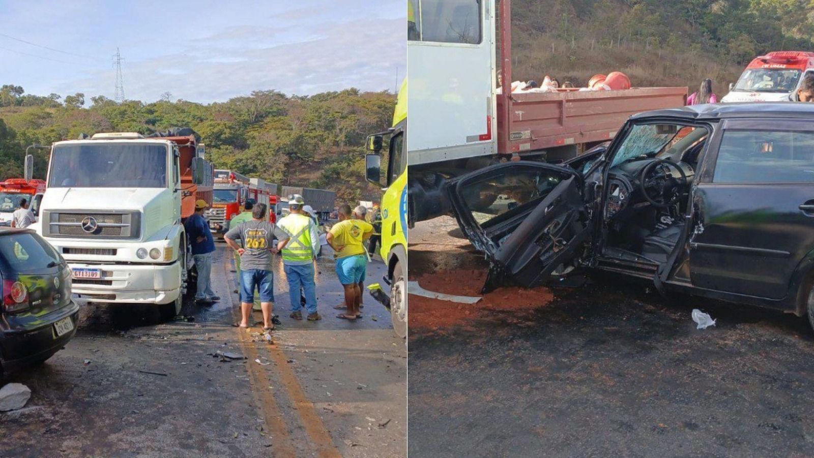 Batida de frente entre carreta e carro deixa feridos graves na BR-135 em Bocaiúva, Norte de MG